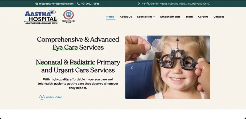 Aastha Hospital website homepage