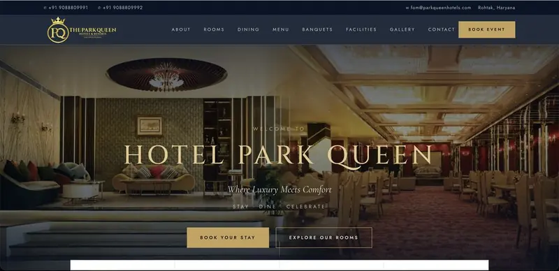 The Park Queen hotel website homepage