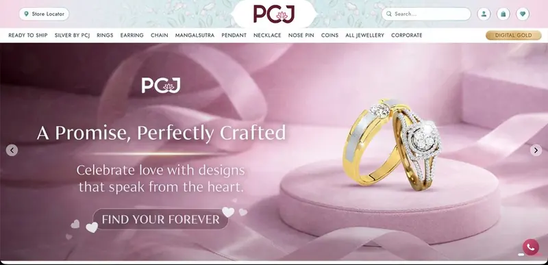 PCJ jewellery website homepage