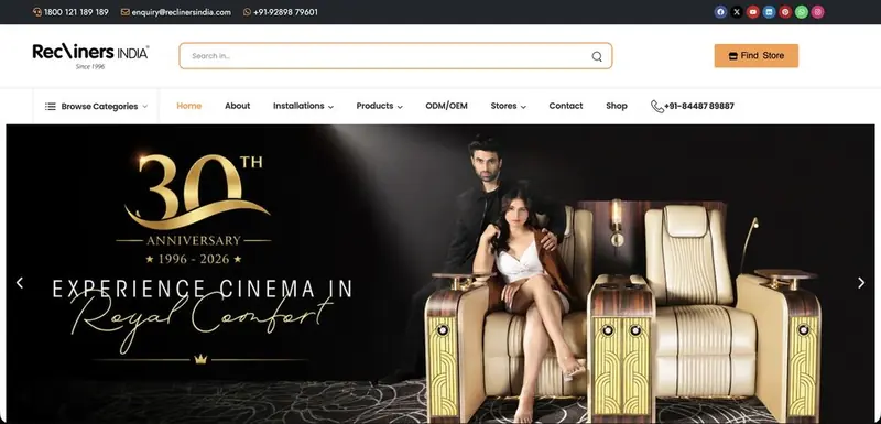 Recliners India website homepage