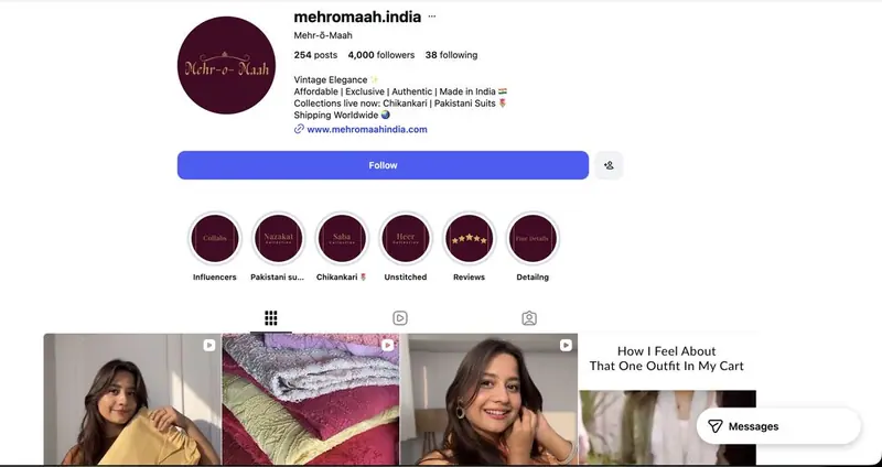 Mehr-o-Maah Instagram profile