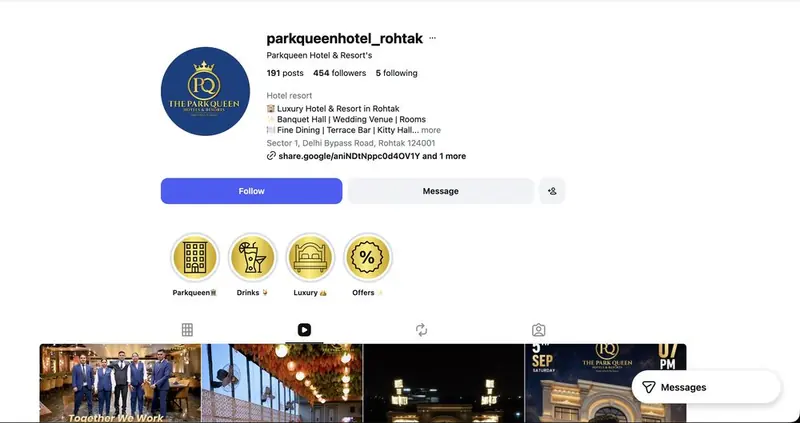 Park Queen Hotel Rohtak Instagram profile