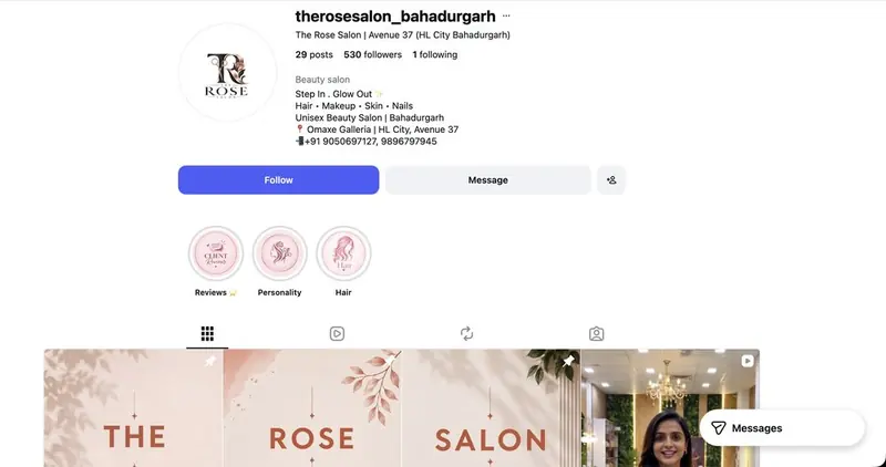 The Rose Salon Instagram profile